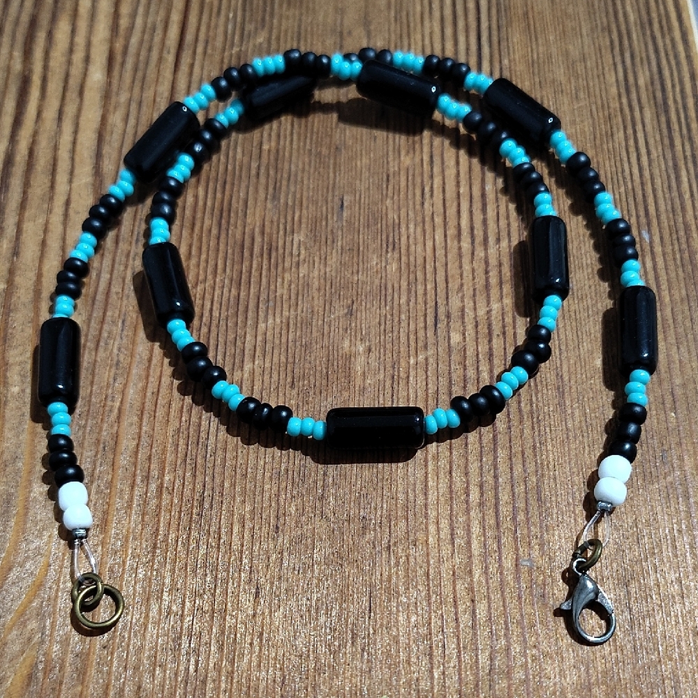 Men's Black and Blue Beaded Necklace,  Handmade Men's Beaded Necklace